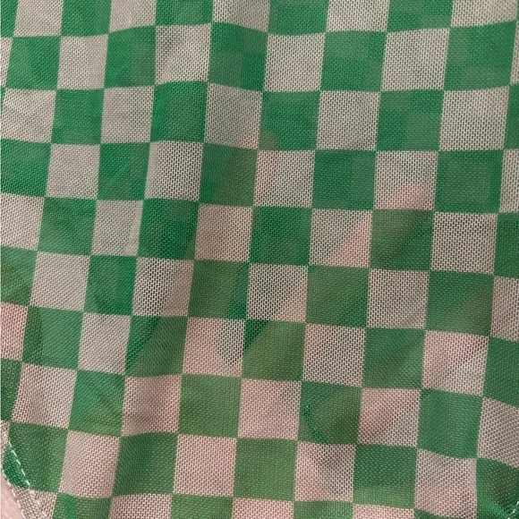 Pretty Little Thing green Checkerboard Print Mesh High Neck Bodysuit Size 6 - Picture 4 of 10